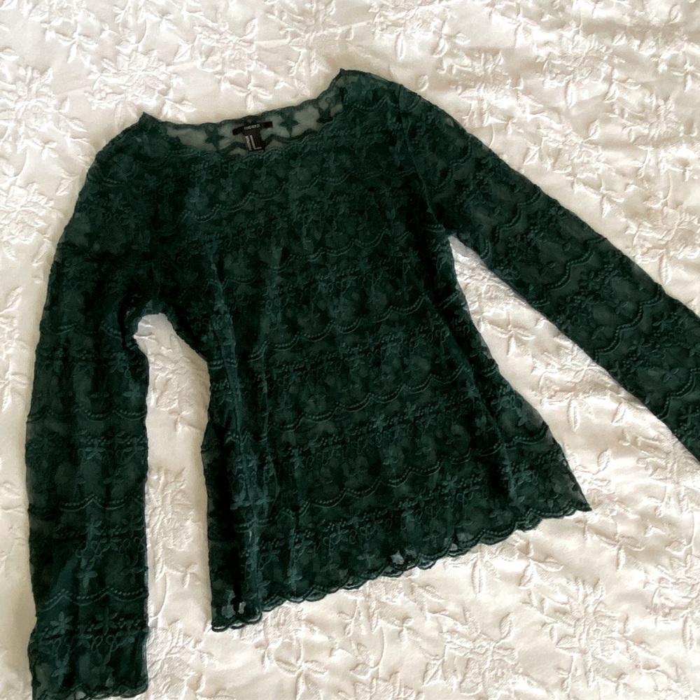 Green lace see through top